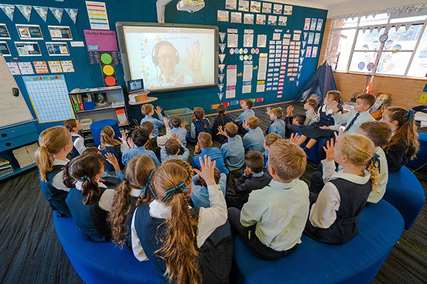 students watching digital TV and interacting